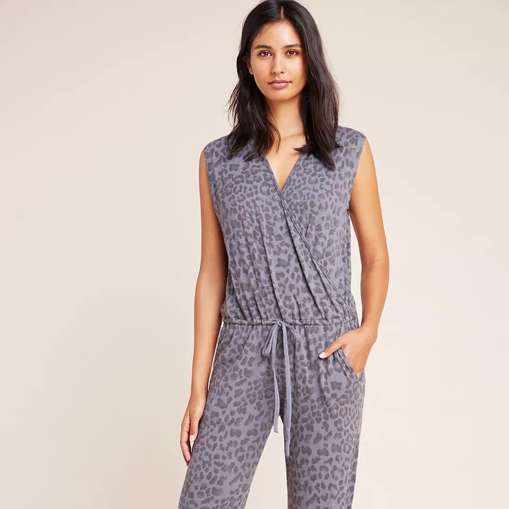 Anthropologie Sundry Surplice Leopard Print Jumpsuit - New NWT